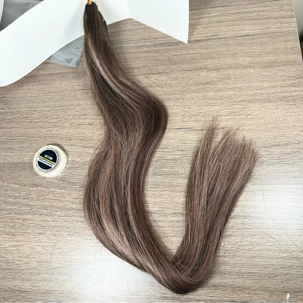 Dark Brown Chestnut Brown Human Hair Hand Tied 22 Inch Tape In Hair Extensions